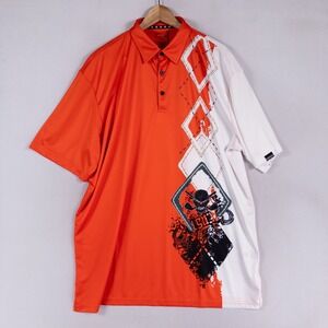 Tattoo Golf Polo Shirt Mens 3XL Orange White Skull Graphic Performance Edgy New